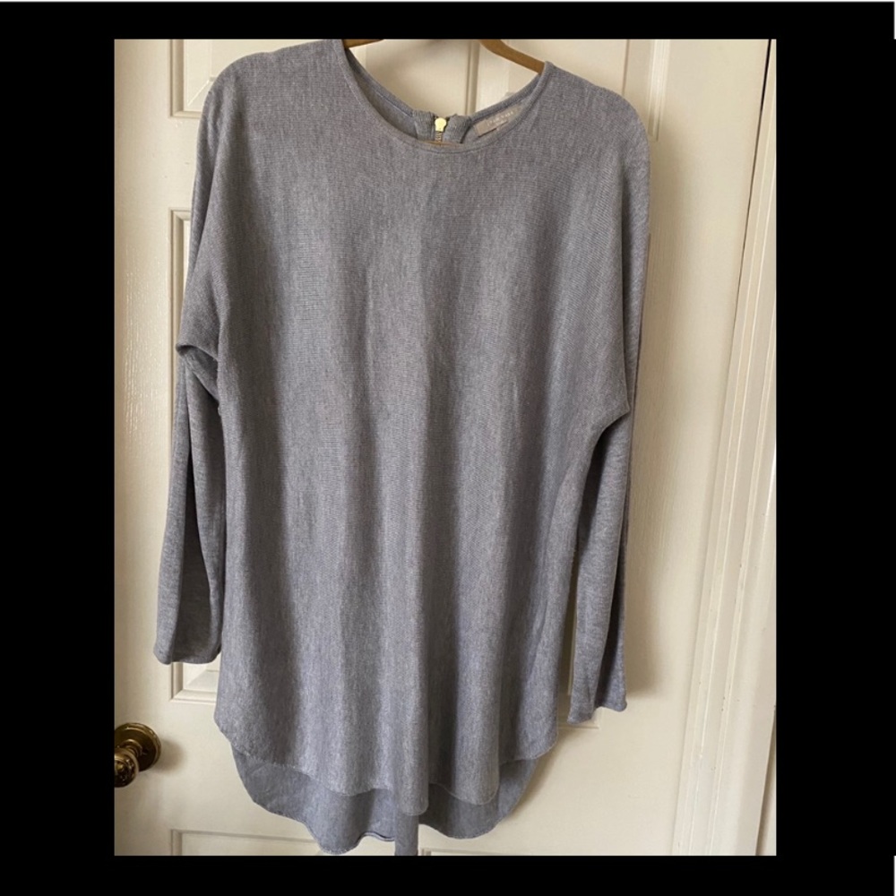 Gray Sweater - Joan Vass - Gold Zipper Back Detail